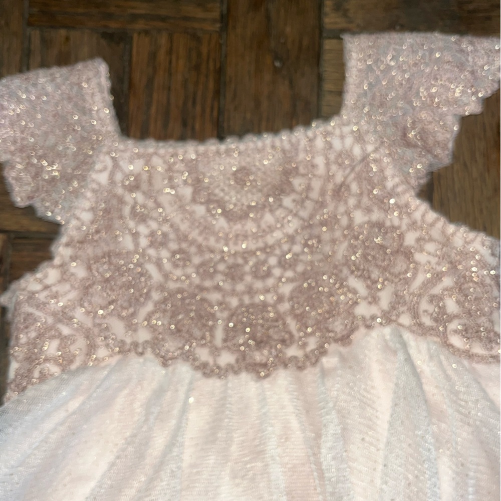 Elegant pink sparkle Lace Dress monsoon lace sequin bead wedding dressy 3-6 m - Picture 2 of 4